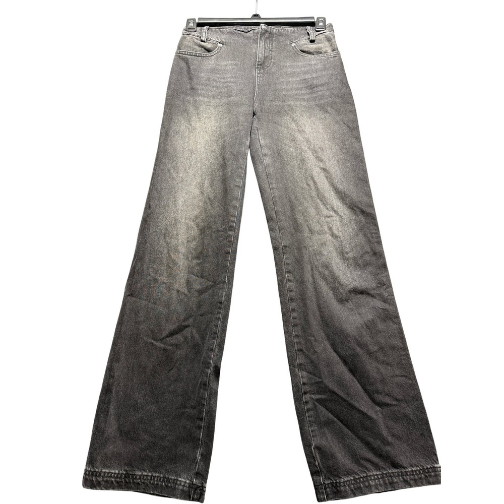 Peachy Den Wide Leg Jeans Womens XS Black Excellent High Rise Faded Wash